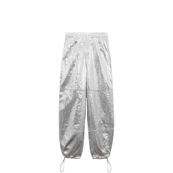 ZARA METALLIC PARACHUTE TROUSERS SILVER SIZE XS | 8338/405 - Picture 2 of 4
